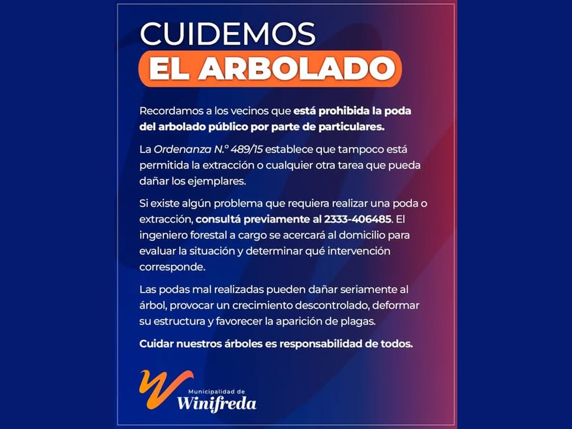 Afiche que recuerda que está prohibida la poda del arbolado público por particulares