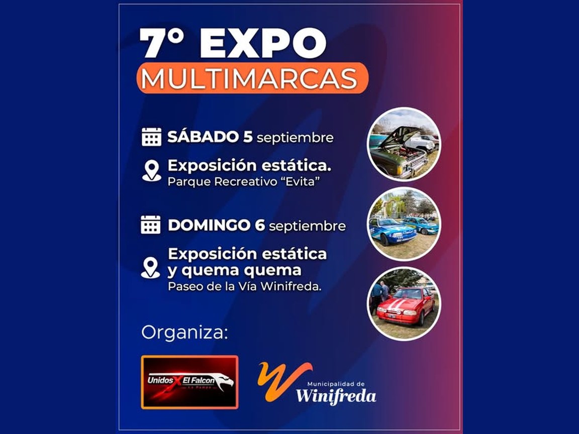 Afiche del 7° Encuentro Multimarcas de autos clásicos en Winifreda, 5 y 6 de septiembre
