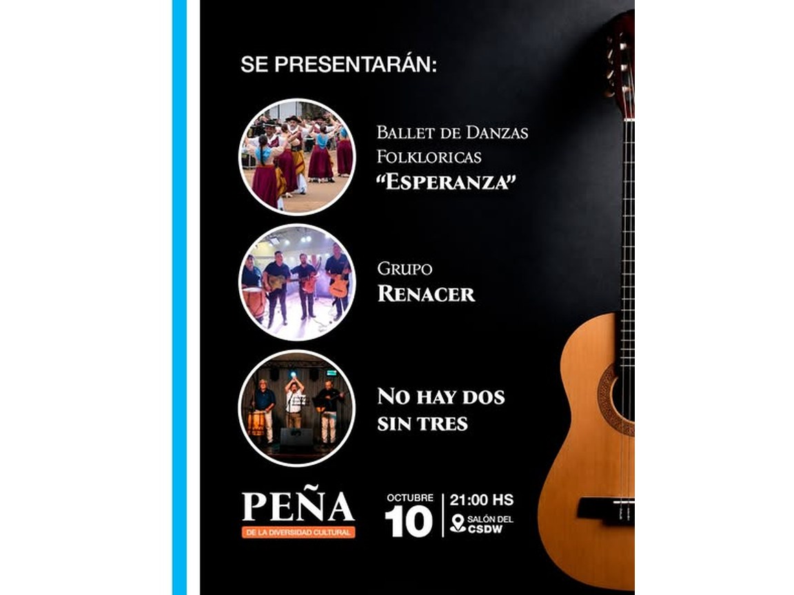 Artistas que se presentan en la Peña: Ballet Esperanza, Grupo Renacer y No Hay Dos Sin Tres