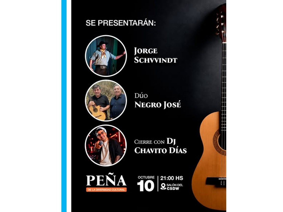 Artistas que se presentan en la Peña: Jorge Schvvindt, Dúo Negro José y DJ Chavito Días