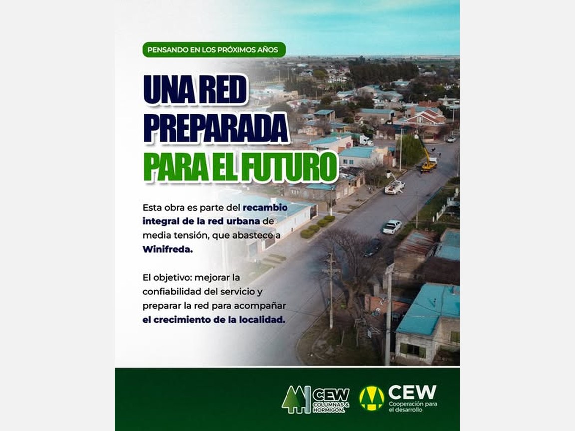Afiche: una red preparada para el futuro, vista aérea de una calle de Winifreda